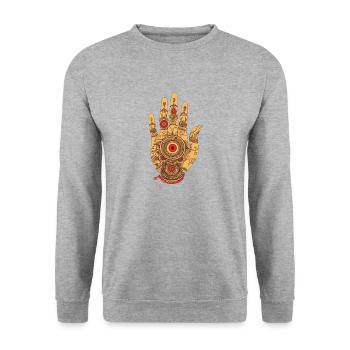 Hand of Fatima 3 Small - Unisex Sweatshirt - salt & pepper - Front - Alina (178cm) & Michal (187cm)