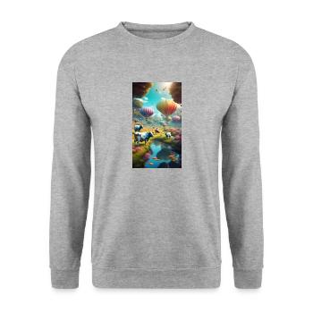 Kühe und Heissluftballons - Unisex Pullover - Weißgrau meliert - Vorne - Alina (178cm) & Michal (187cm)