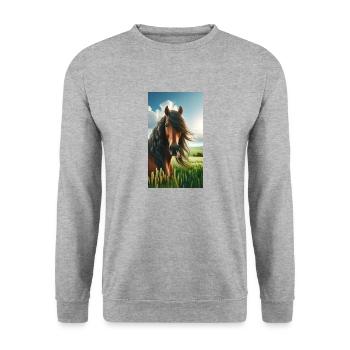 Braunes Pferd - Unisex Pullover - Weißgrau meliert - Vorne - Alina (178cm) & Michal (187cm)