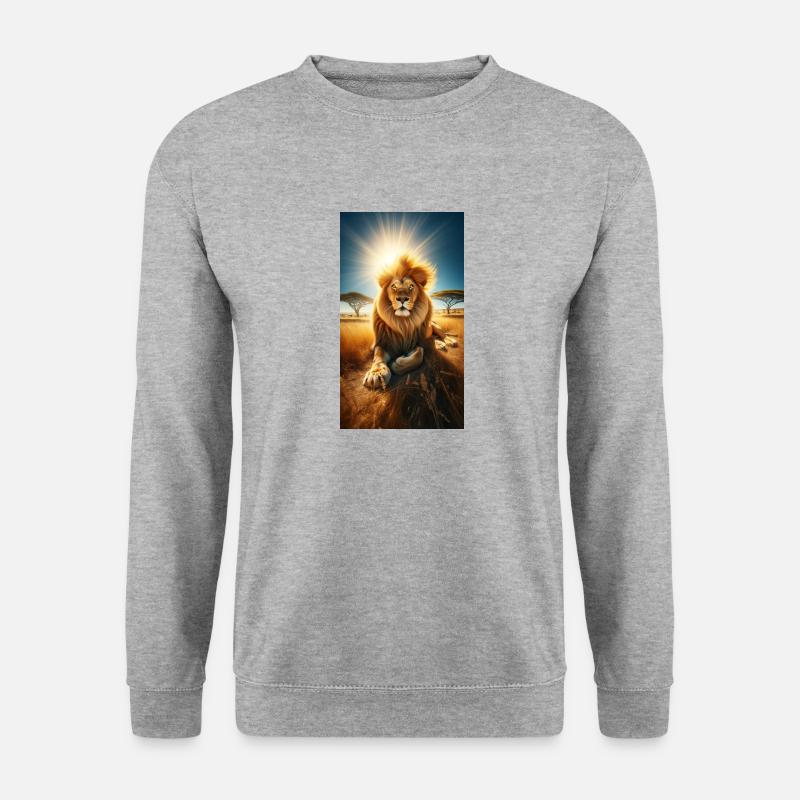 Löwe in der Savanne - Unisex Pullover - Weißgrau meliert