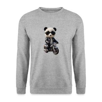 Biker Panda - Unisex Pullover - Weißgrau meliert - Vorne - Alina (178cm) & Michal (187cm)