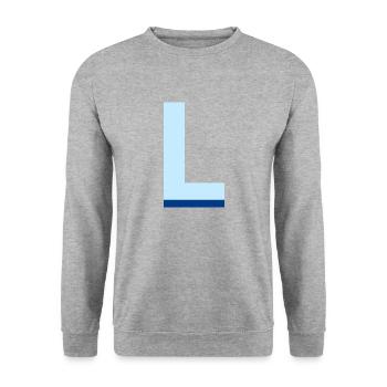 Lettre l bleu pop et moderne - Sweat-shirt Unisexe - gris chiné - Devant - Alina (178cm) & Michal (187cm)