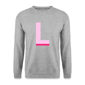 Pop und moderner rosa Buchstabe l - Unisex Pullover - Weißgrau meliert - Vorne - Alina (178cm) & Michal (187cm)