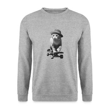 Skateboarder Hipster Katze - Unisex Pullover - Weißgrau meliert - Vorne - Alina (178cm) & Michal (187cm)