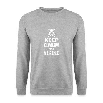 Keep Calm I m A Viking Ich bin ein Wikinger - Unisex Pullover - Weißgrau meliert - Vorne - Alina (178cm) & Michal (187cm)