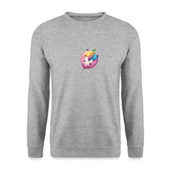 Einhorn Ballon - Unisex Pullover - Weißgrau meliert - Vorne - Alina (178cm) & Michal (187cm)