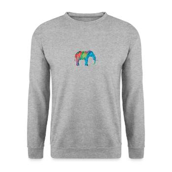 Farbiger Elefant mit der ursprünglichen Hans Hansen-Zeichnung - Unisex Pullover - Weißgrau meliert - Vorne - Alina (178cm) & Michal (187cm)