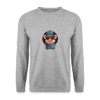 comic schwein - Unisex Pullover - Weißgrau meliert - Vorne - Alina (178cm) & Michal (187cm)