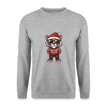 Tiger Christmas X-Mas - Unisex Sweatshirt - salt & pepper - Front - Alina (178cm) & Michal (187cm)