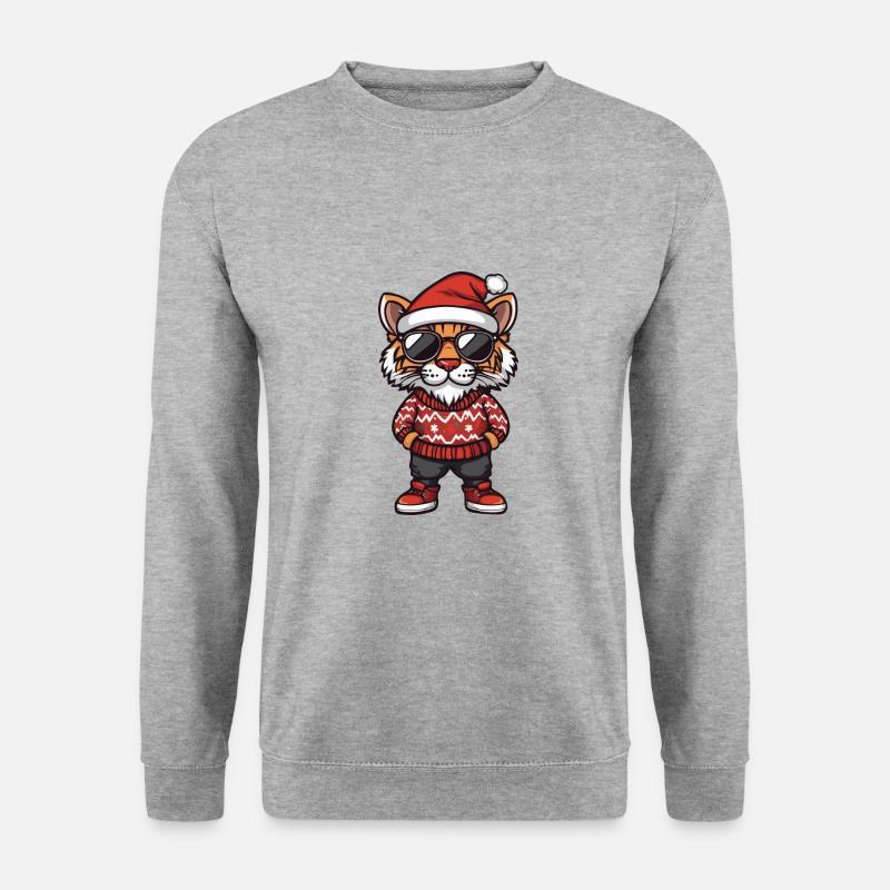 Tiger Weihnachten X-Mas - Unisex Pullover - Weißgrau meliert