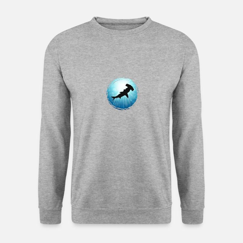 Hammerhai blaues Meer Ozean Tauchen Freitauchen Ap - Unisex Pullover - Weißgrau meliert
