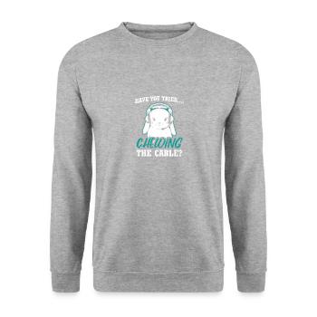 Funny Rabbit Design Quote Chewing The Cable - Unisex Sweatshirt - salt & pepper - Front - Alina (178cm) & Michal (187cm)