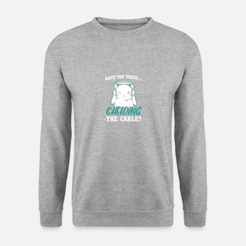 Funny Rabbit Design Quote Chewing The Cable - Unisex Pullover - Weißgrau meliert