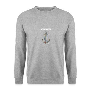 Küstenkind Anker Lustiger Spruch Motiv - Unisex Pullover - Weißgrau meliert - Vorne - Alina (178cm) & Michal (187cm)
