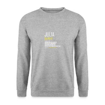 Julia Damen Vorname Outfit | Lustiger Definition - Unisex Pullover - Weißgrau meliert - Vorne - Alina (178cm) & Michal (187cm)