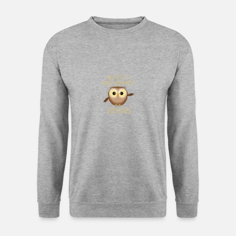 Eule Huhu Wortwitz - Unisex Pullover - Weißgrau meliert