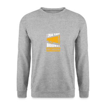 I SPEAK FLUENT BROADWAY AND SARCASM Geschenke - Unisex Pullover - Weißgrau meliert - Vorne - Alina (178cm) & Michal (187cm)
