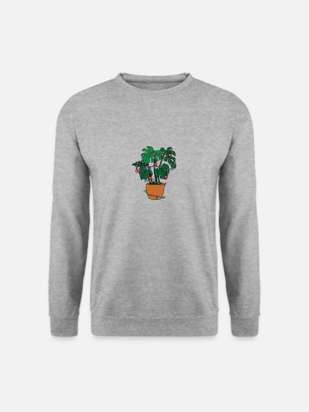 Christmas Monstera mit Lichterkette Weihnachtsbaum - Unisex Pullover - Weißgrau meliert