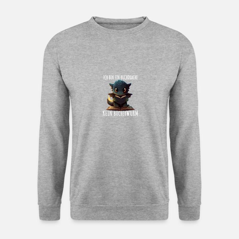 Süßer Buch Drache kein Bücherwurm - Unisex Pullover - Weißgrau meliert