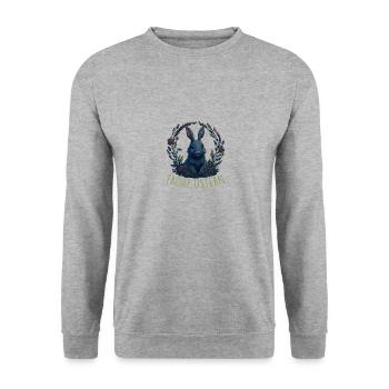 Kaninchen mit Ostereiern & Frühlingsblumen Ostern - Unisex Pullover - Weißgrau meliert - Vorne - Alina (178cm) & Michal (187cm)