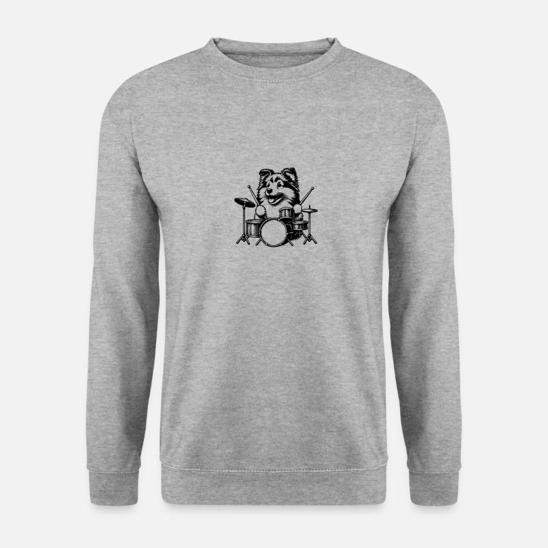 Cooler Sheltie Drummer Puppy Design - Unisex Pullover - Weißgrau meliert