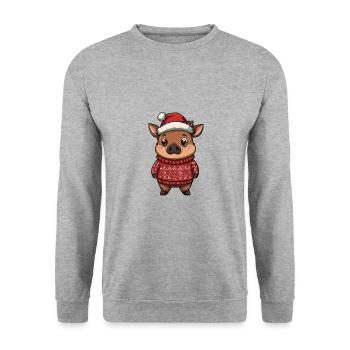 Schwein Weihnachten Comic Wildschwein - Unisex Pullover - Weißgrau meliert - Vorne - Alina (178cm) & Michal (187cm)