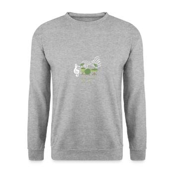 schlagzeug ja das muss so laut witziger Spruch - Unisex Pullover - Weißgrau meliert - Vorne - Alina (178cm) & Michal (187cm)