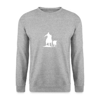 Calf Roping Rodeo Cowboy Geschenk - Unisex Pullover - Weißgrau meliert - Vorne - Alina (178cm) & Michal (187cm)
