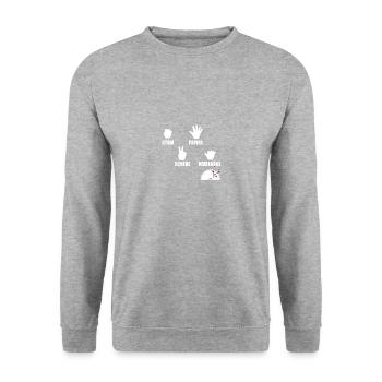 Kreissäge Zimmerer Handwerker Heimwerker Spruch - Unisex Pullover - Weißgrau meliert - Vorne - Alina (178cm) & Michal (187cm)