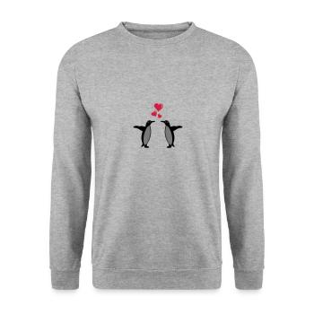 pinguin in love - Unisex Pullover - Weißgrau meliert - Vorne - Alina (178cm) & Michal (187cm)