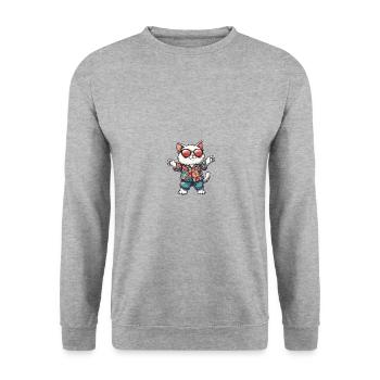 Katze Comic Urlaub - Unisex Pullover - Weißgrau meliert - Vorne - Alina (178cm) & Michal (187cm)