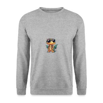 Drache Comic Urlaub - Unisex Pullover - Weißgrau meliert - Vorne - Alina (178cm) & Michal (187cm)