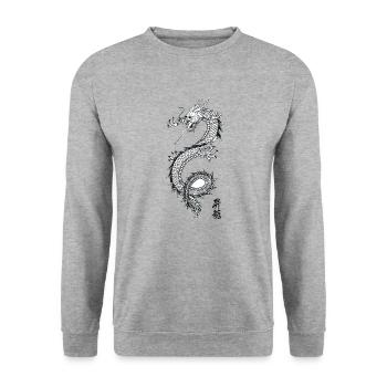 Limitierte Edition Drachen - Unisex Pullover - Weißgrau meliert - Vorne - Alina (178cm) & Michal (187cm)