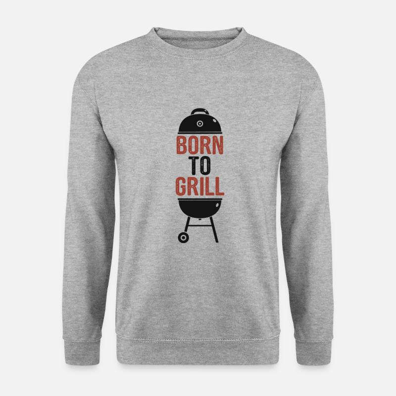 BBQ Holzkohle Grill Geschenk - Unisex Pullover - Weißgrau meliert