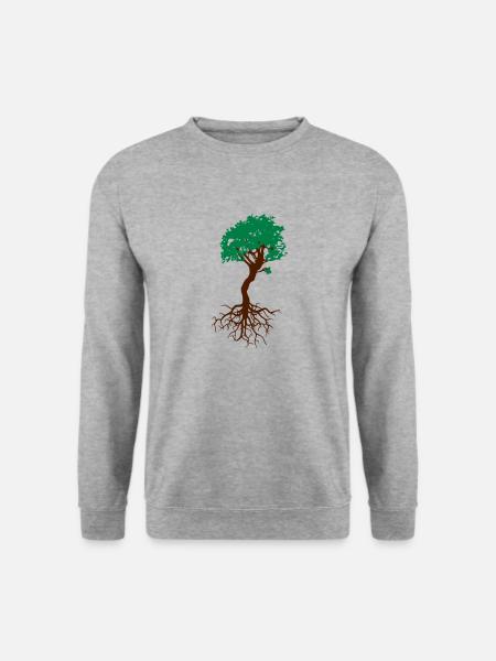 Bonsai Baum mit Wurzeln Lebensbaum - Unisex Pullover - Weißgrau meliert