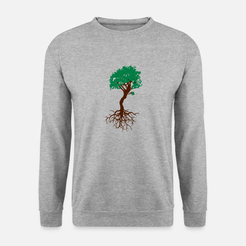 Bonsai Baum mit Wurzeln Lebensbaum - Unisex Pullover - Weißgrau meliert
