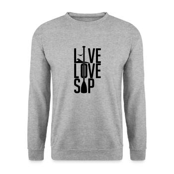 Live Love SUP - Unisex Pullover - Weißgrau meliert - Vorne - Alina (178cm) & Michal (187cm)