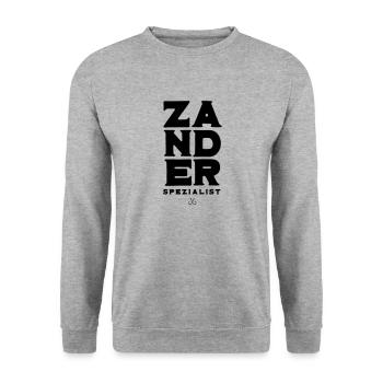 letzterWurf Zander Spezialist - Anglershirt - Unisex Pullover - Weißgrau meliert - Vorne - Alina (178cm) & Michal (187cm)