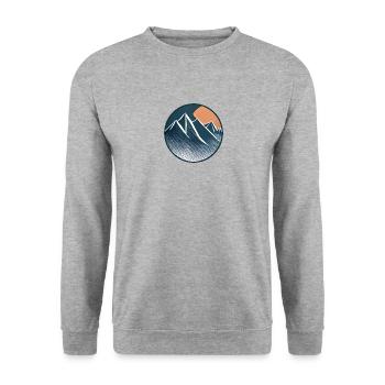 Graphique de montagne dessiné bleu avec rayures - Sweat-shirt Unisexe - gris chiné - Devant - Alina (178cm) & Michal (187cm)