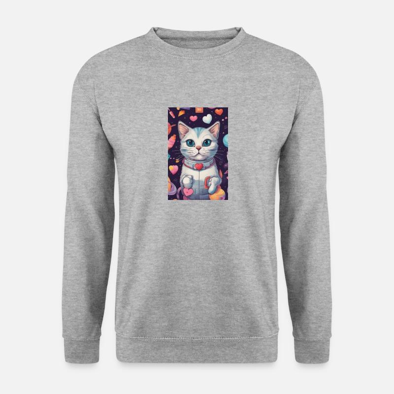 Katze im Weltall Vol.10 - Unisex Pullover - Weißgrau meliert
