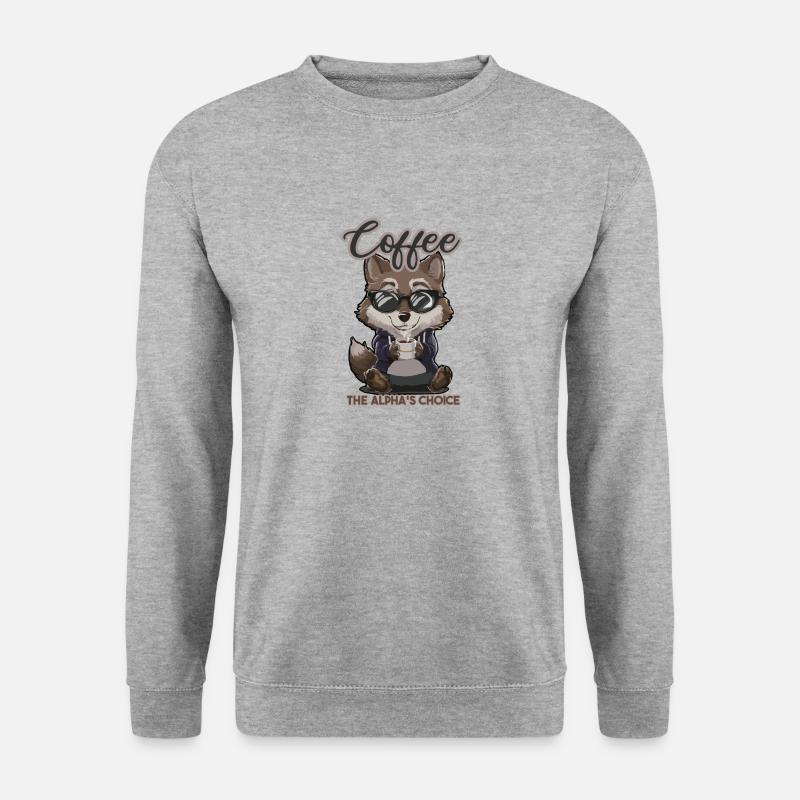 Süßer Wolf mit Kaffeetasse - Unisex Pullover - Weißgrau meliert