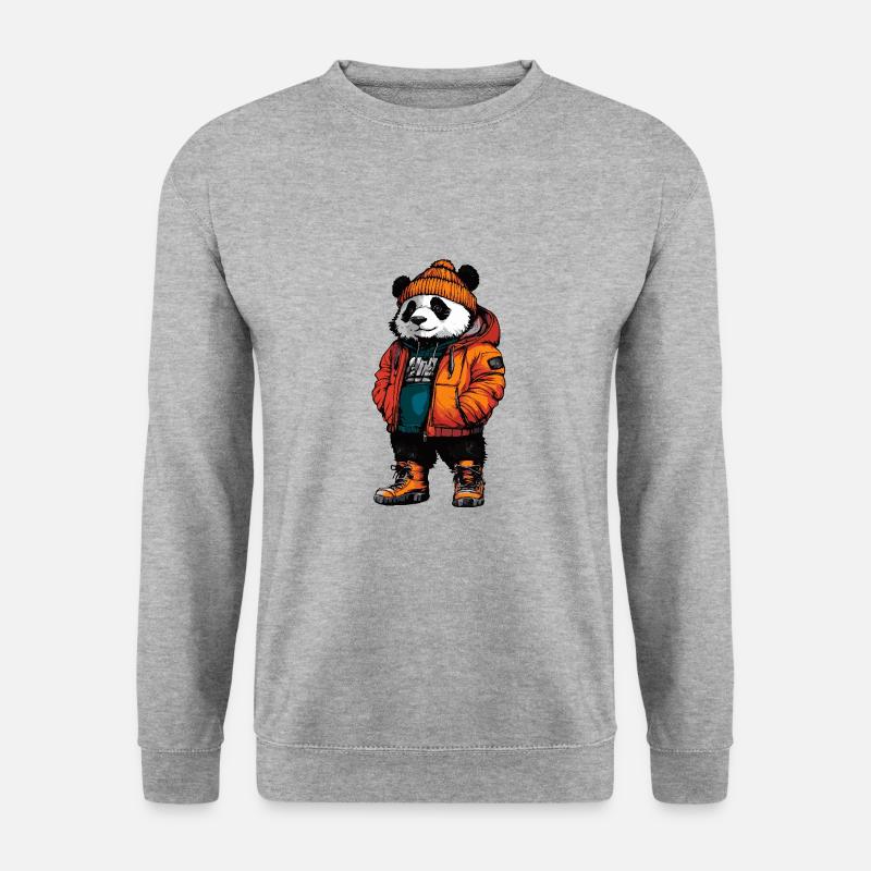 Panda Lustig Winter - Unisex Pullover - Weißgrau meliert