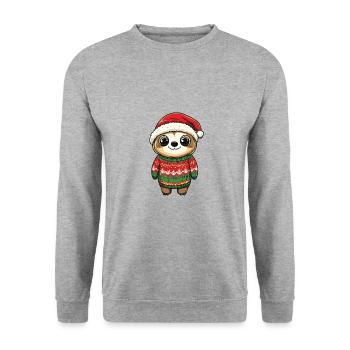 Faultier Weihnachten Comic - Unisex Pullover - Weißgrau meliert - Vorne - Alina (178cm) & Michal (187cm)