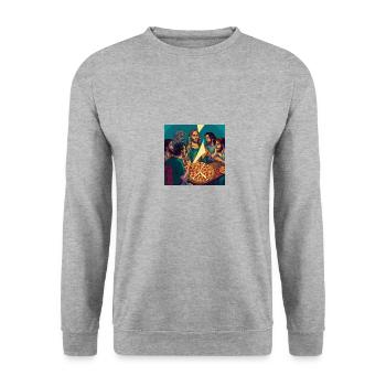 armilom Jesus eating pizza with the apostles - Unisex Pullover - Weißgrau meliert - Vorne - Alina (178cm) & Michal (187cm)