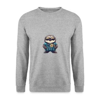Faultier Comic Urlaub - Unisex Pullover - Weißgrau meliert - Vorne - Alina (178cm) & Michal (187cm)