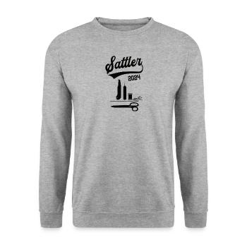 Sattler 2024 Beruf Sattlerei Lehre Lehrling - Unisex Pullover - Weißgrau meliert - Vorne - Alina (178cm) & Michal (187cm)