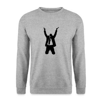 A manager in a suit praying to God for offices - Unisex Sweatshirt - salt & pepper - Front - Alina (178cm) & Michal (187cm)