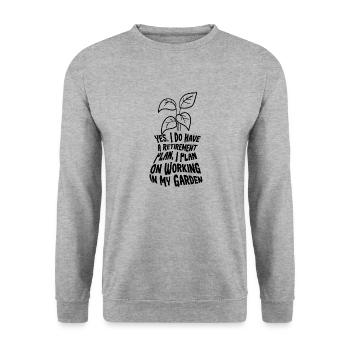 Hobby Gardener Ruhestand Ironisches Zitat - Unisex Pullover - Weißgrau meliert - Vorne - Alina (178cm) & Michal (187cm)
