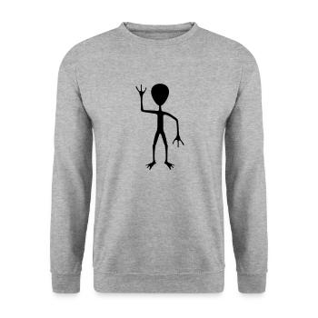 Silhouette außerirdischer Besucher Begrüßung - Unisex Pullover - Weißgrau meliert - Vorne - Alina (178cm) & Michal (187cm)