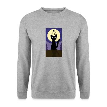 Mondschein-Halloween-Katze - Unisex Pullover - Weißgrau meliert - Vorne - Alina (178cm) & Michal (187cm)